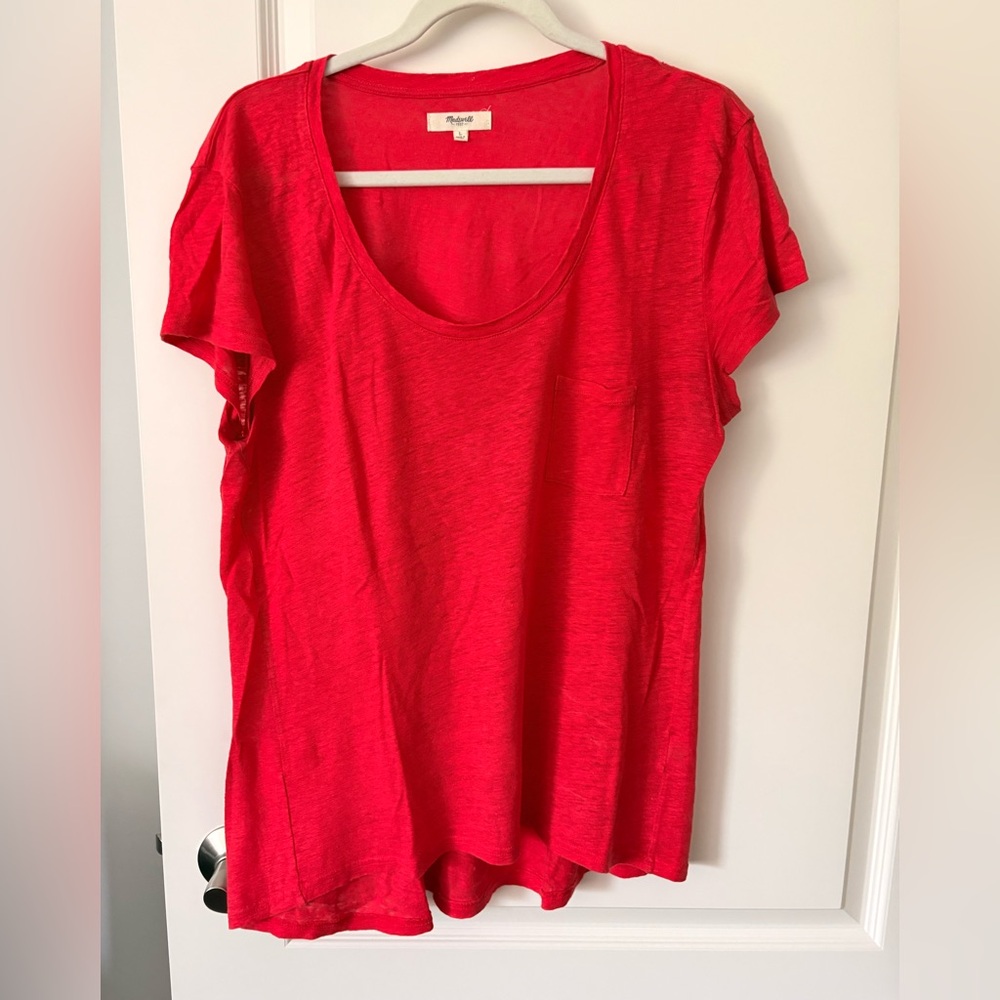 Madewell Bright Red Linen Scoop Neck Women's Top